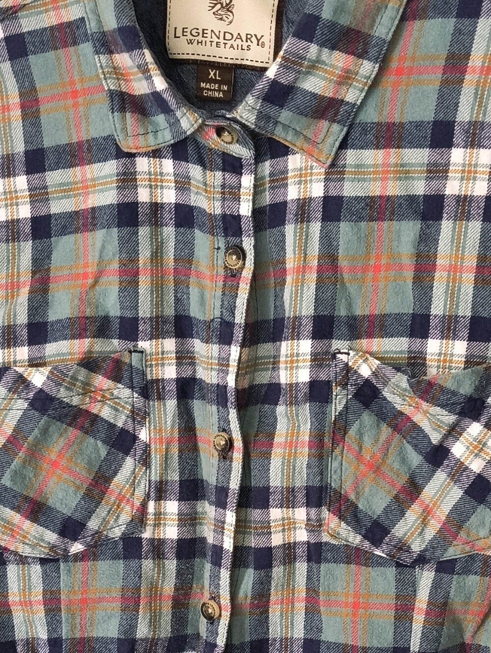 Legendary Whitetails Teal and Navy Plaid Button-Down Shirt